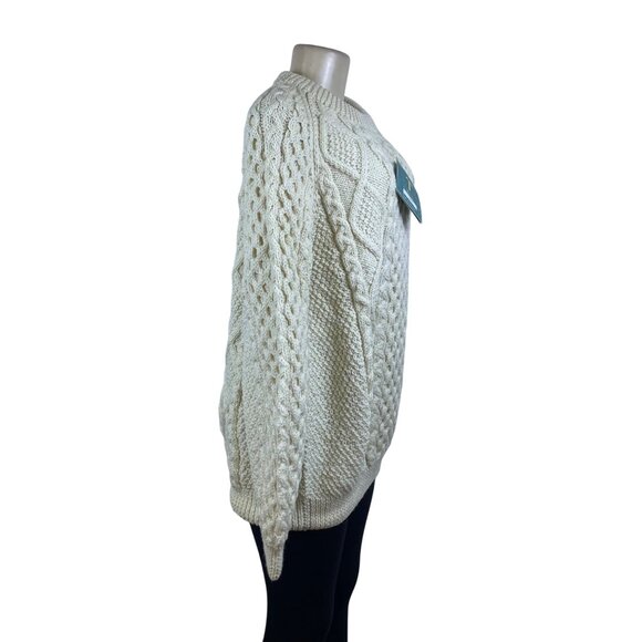 Tivoli Women’s Ivory Wool Hand-Knit Sweater Aran Cable-Knit Design Size L - New - Picture 2 of 10